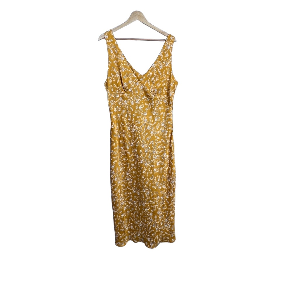 JustFab Dress Yellow Floral‎ Satin Y2K Maxi VNeck Wedding Beach Summer XL